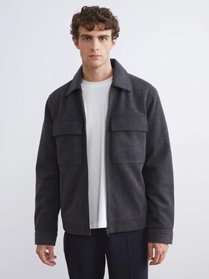 LC Waikiki Lcw Vision Antrasit Standart Kalıp Gömlek Yaka Erkek Kaşe Mont