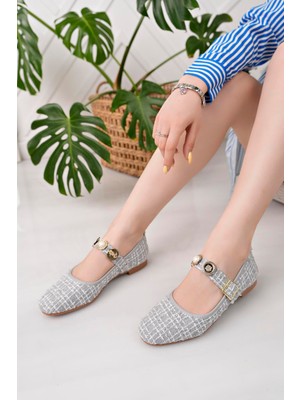 Aymood Kadın Gri Cild Günlük Babet Tokalı Ayarlanabilir Hafif Rahat Ayakkabı Gri Cilt