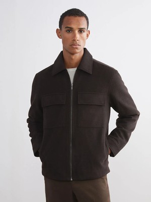 LC Waikiki Lcw Vision Kahverengi Standart Kalıp Gömlek Yaka Erkek Kaşe Mont