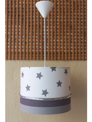 Onay Avize Beyaz Gri M-553 Kumaş Kaplama Yıldızlı Çocuk Odası ve Bebek Odası Avize Aydınlatma Sarkıt