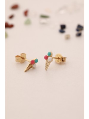 Yavuz Kuyumculuk 14 Ayar Altın Külah Dondurma Top Küpe