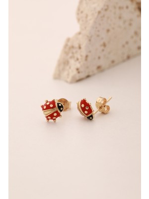 Yavuz Kuyumculuk 14 Ayar Altın Uğur Böceği Top Küpe