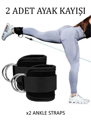 Gazelmanya 2 Adet Ayak Kayışı Ankle Strap Fitness Çekiş Aparatı Ergonomik Tasarımlı Siyah