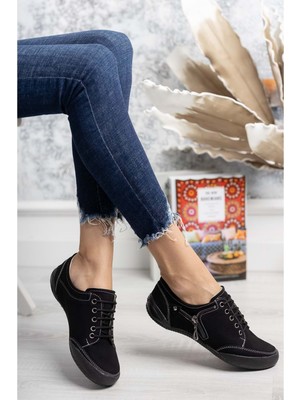 Konfores 2234 Anatomik Tabanlı Kadın Günlük Spor Babet Ayakkabı - NKT02234-SIYAH-38