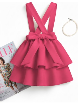 Kız Çocuk Helen Pembe Askılı Kat Kat Bağlama Jile Elbise