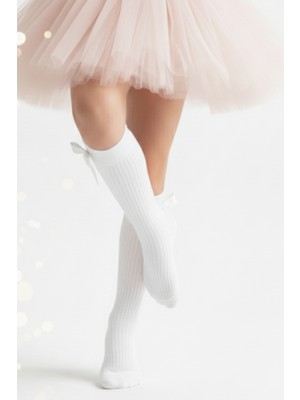 Kız Çocuk Fiyonk Detaylı Diz Altı Çorap / Beyaz AR-0090.1
