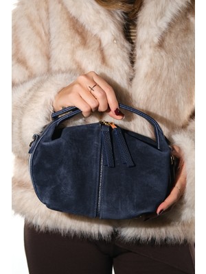 Luvi Island Lacivert Süet Hakiki Deri Kadın Kol Çantası