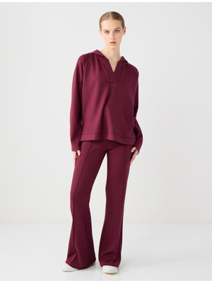 Jimmy Key Bordo Yüksek Bel Bol Paça Modal Jogger Pantolon