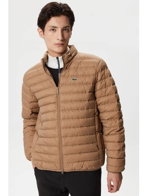 Lacoste Down Fill Jacket Kaztüyü Dolgu Gizli Kapüşonlu Açık Kahverengi Mont