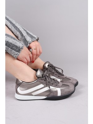Birikon Orsa Cilt Süet Garnili Sneakers Gri