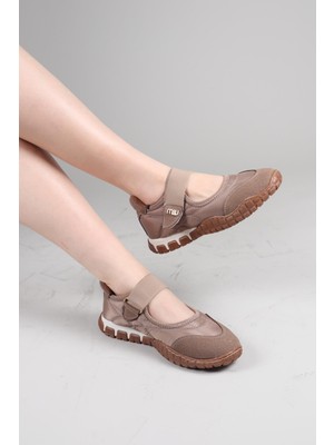 Birikon Madre Cırtlı Süet Garnili  Paraşüt Babet Vizon