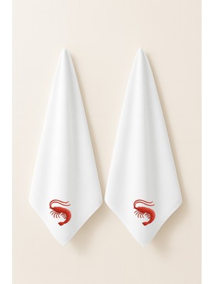 LIWOGY Karides Nakışlı Ikili Havlu El & Yüz & Saç Havlu Seti