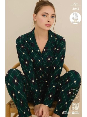 Royam Çağrı Kadın Kışlık Süet Uzun Kollu Önü Düğmeli Yumuşak Dokulu Pijama Takımı