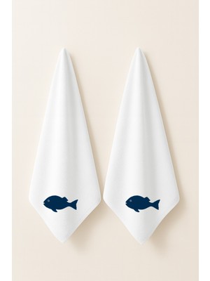 LIWOGY Balık Nakışlı Ikili Havlu El & Yüz & Saç Havlu Seti