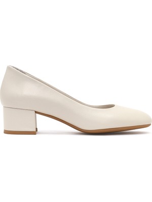 Derimod Flex Kadın Bej Kısa Kalın Topuklu Deri Ayakkabı 25AFD380018