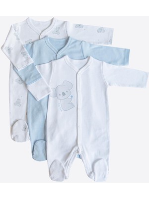 Kitikate Organik Cute Koala 3'lü Patikli Tulum Mavi