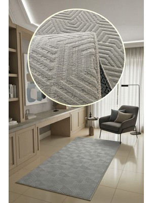 Polaris Halı Kaymaz Taban, Kesme Yolluk Halı, Kabartmalı, Salon, Mutfak, Antre, Koridor,yatak Odası Halısı, Gri