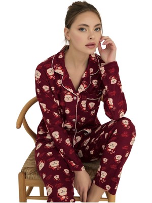Royam Çağrı Kadın Kışlık Süet Uzun Kollu Önü Düğmeli Yumuşak Dokulu Pijama Takımı