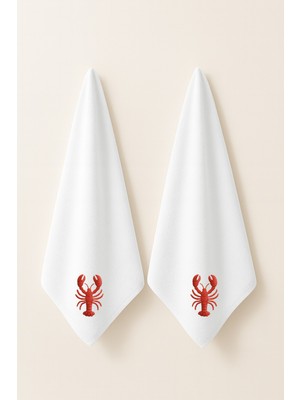 LIWOGY Istakoz Nakışlı Ikili Havlu El & Yüz & Saç Havlu Seti