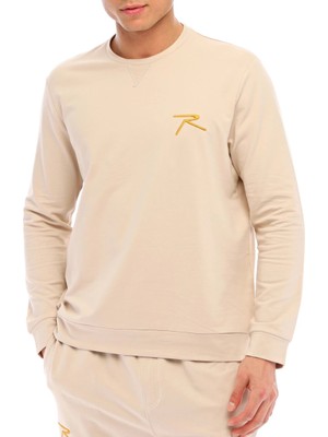 Raru Pamuklu Bisiklet Yaka Basic Sweatshirt Omnıs Bej