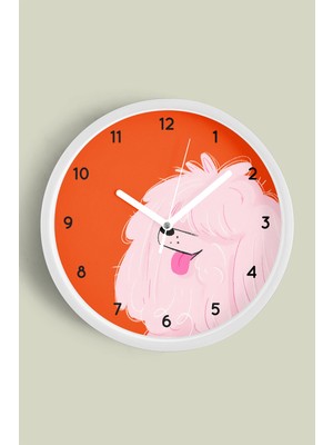 JHAAR Süslü Köpek Tasarım Modern Duvar Saati - Çocuk Odası Duvar Saati - 30CM - Önü Camlı Beyaz Kasa