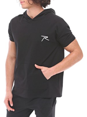 Raru Pamuklu Kapüşonlu Kısa Kollu Sweatshirt Oculus Siyah