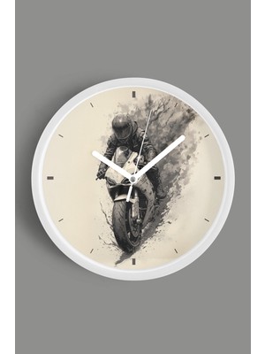 JHAAR Motorcu Modern Duvar Saati - 30CM - Önü Camlı Beyaz Kasa - Sessiz Mekanizma