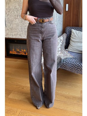 Magarde Ütü Çizgi Detay Palazzo Jean- Açık Kahve