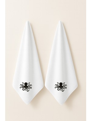 LIWOGY Ahtapot Nakışlı Ikili Havlu El & Yüz & Saç Havlu Seti