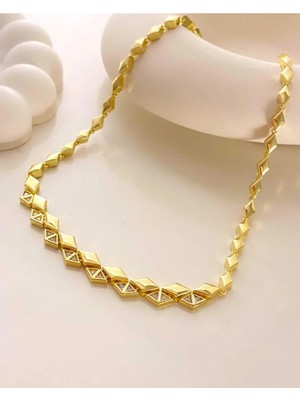 Zirkon Taşlı Kuyumcu Tarzı Baklava Model Gerdanlık Kolye