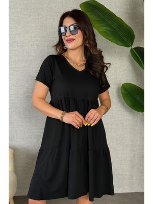 Ulak Handmader Kadın Kısa Kollu V Yakalı Viskon Elbise