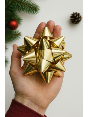 3 Adet Parlak Gold/altın Büyük BOY-10CM Metalik Fiyonk Kutu ve Ambalaj Süsü Rafya Yapışkanlı Yıldız