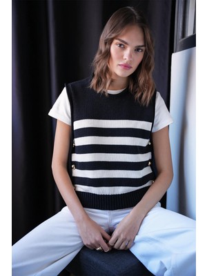 Mixray 6969 Kadın Yan Düğmeli Triko Top Siyah Naturel