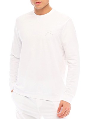 Raru Pamuklu Bisiklet Yaka Basic Sweatshirt Omnıs Beyaz