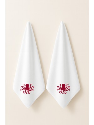 LIWOGY Ahtapot Nakışlı Ikili Havlu El & Yüz & Saç Havlu Seti