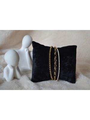 Tuel Çelik Zirkon Taşlı 3'lü Bileklik