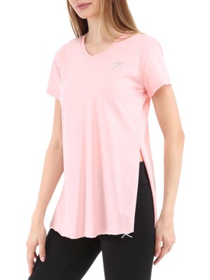 Raru Kadın %100 Pamuk V Yaka T-Shirt Fragum Pembe