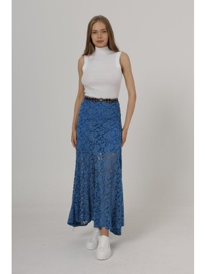 Ulak Handmader Bel Lastikli Dantel Etek - Mavi