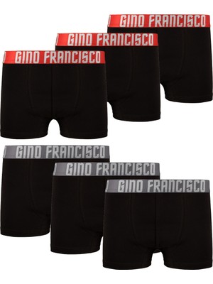 Gino Francisco  Pamuklu Esnek 6'lı Kutusuz Comfort Erkek Boxer - Red & Gray Collection