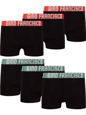 Gino Francisco  Pamuklu Esnek 6'lı Kutusuz Comfort Erkek Boxer - Red & Green Collection