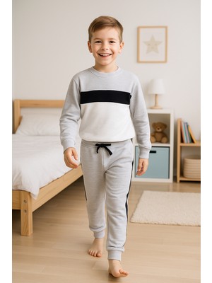 For You Kids 3 Iplik Şardonsuz Bisiklet Yaka Erkek Çocuk Alt Üst Takım|gri Melanj