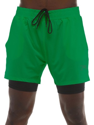Raru Unisex Yeşil Şort Slim Fit Ayarlanabilir Bel Kordonlu Diz Boyu İki Yan Cepli