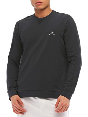 Raru Pamuklu Bisiklet Yaka Basic Sweatshirt Porta Lacivert
