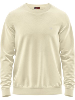 Raru %100 Pamuk Bisiklet Yaka Unisex Basic Sweatshirt Audax Ekru