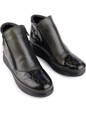 Emel Ayakkabı Hakiki Deri Modern Ortopedik Fermuarlı Bot Siyah 1064