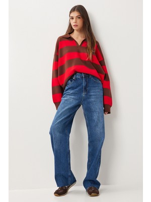 Happiness İstanbul Kesik Paça Soluk Efektli Jean P0292 LRI0023 Koyu Mavi