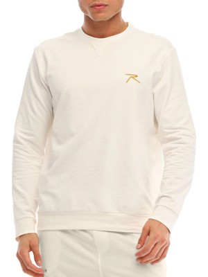 Raru Pamuklu Bisiklet Yaka Basic Sweatshirt Porta Ekru