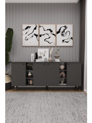 Geniş Konsol - Modern Büfe Dolap - 4 Kapaklı Şık Tasarım Salon ve Yemek Odası Ünitesi Knsl-05