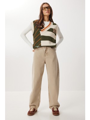 Happiness İstanbul Kesik Paça Baggy Jean P0291 LRI0030 Bej