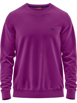 Raru %100 Pamuk Bisiklet Yaka Unisex Basic Sweatshirt Audax Mor